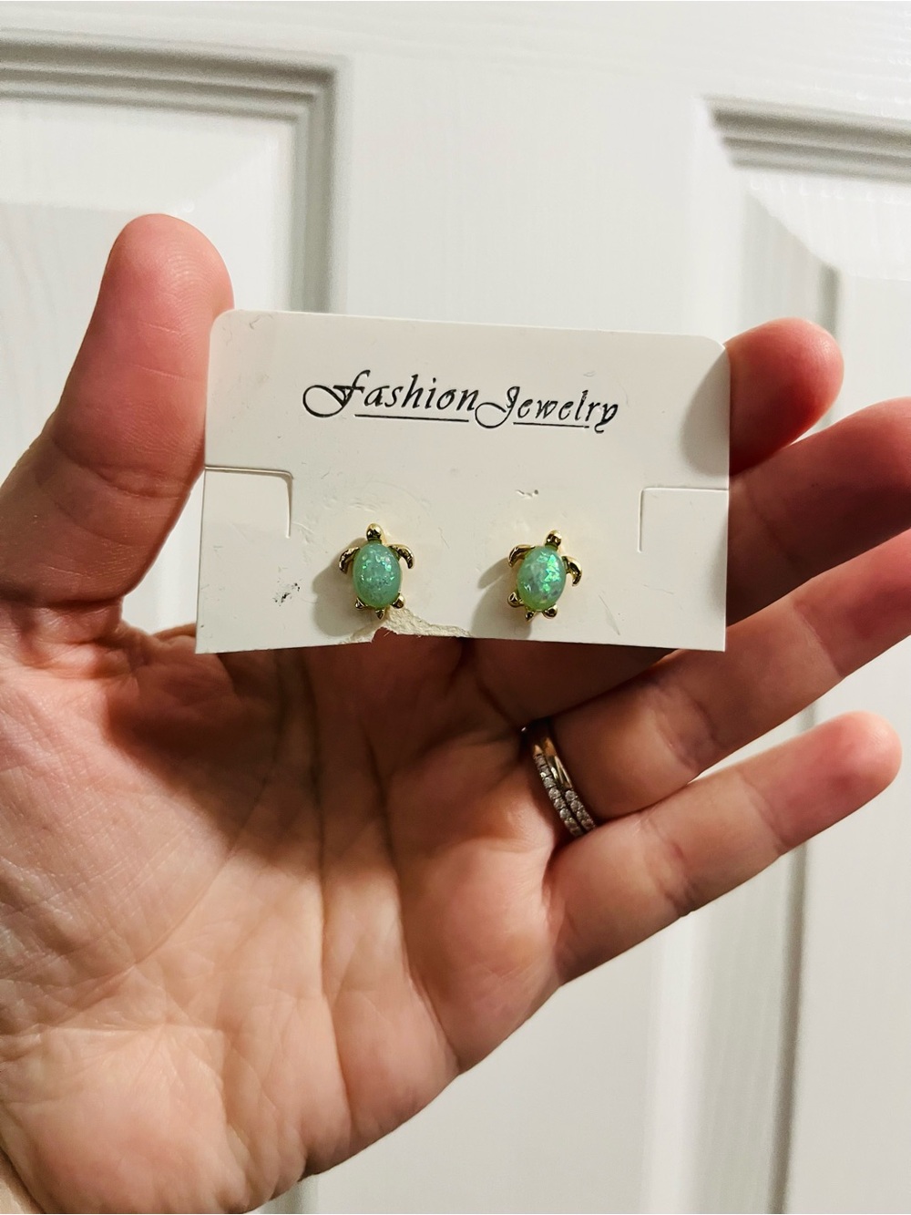 Fashion Jewelry Gold-Tone Turtle Stud Earrings with Green Stones